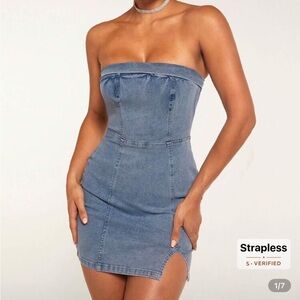 SHEIN Blue Strapless Denim Dress
